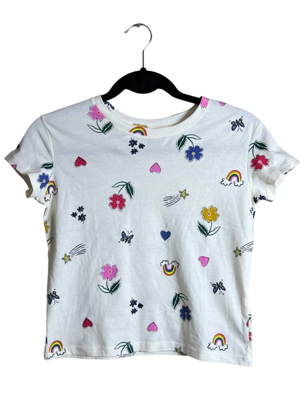 Old Navy Softest Tee White Rainbow Floral Butterfly Girl’s Medium 8‎